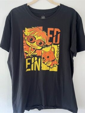 pop Black Tee with Yellow & Orange Cartoon Graphic